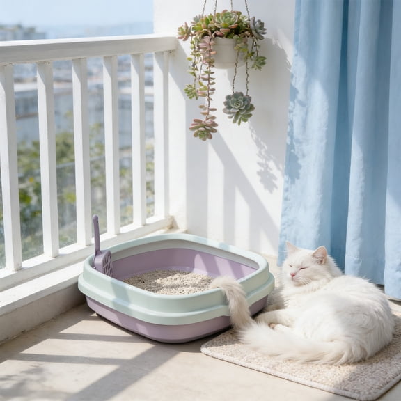 KOYPTL Open Cat Litter Box with High Side,Anti-Splashing Cats Litters Pan,Kitten Toilet with Litter Sifting Scoop,Semi-Enclosed Removable Kittens Litter for Boxes Easy to Clean No Odork