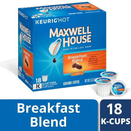 - Maxwell House Breakfast Blend Ground Coffee K-Cup Pods, 18 count