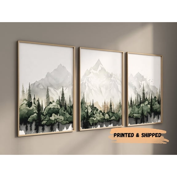 Woodland Animal Nursery Mountain Wall Art Set 3 Unframed Paper Print 8x12