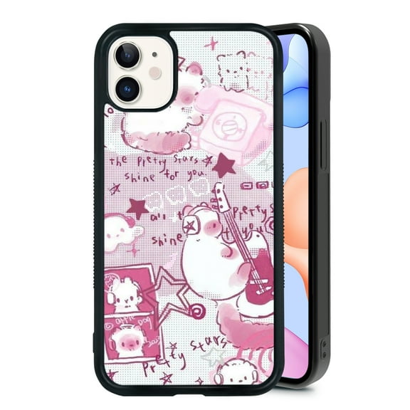 RSMTCI for iPhone 11 Case 6.1 IN,Fashion Pink Music Cat Phone Case,Black