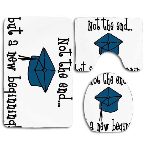 ABPHQTO Graduación No Termina, sino Principio Frase Motivacional Graduate Cap Birrete Juego de alfombras de baño de 3 piezas Alfombra de baño Alfombra de contorno y tapa de inodoro ABPHQTO Cont-CHAPPLE-29903