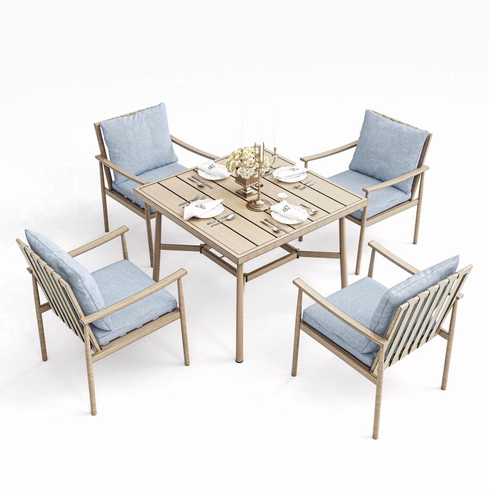 5-Piece Outdoor Dining Set for 4, Aluminum Patio Dining Set Includes 1 Large Square Table with Umbrella Hole and 4 Dining Chairs