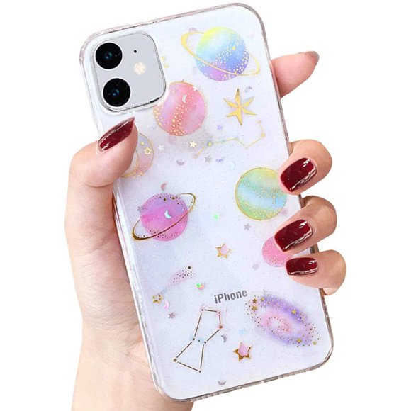 iPhone Cute Case Clear, Handmade Glitter Bling Sparkle Design Slim Soft TPU Pretty Phone Cover for Girls Women(iPhone SE 2/7/8)