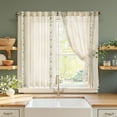 thumbnail image 1 of jinchan Small Window Curtains 45 Inch Length Linen Cafe Curtains for Kitchen Bathroom Bordered Floral Embroidered Short Drapes Ru, 1 of 9
