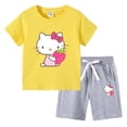 thumbnail image 2 of Camiseta con estampado de dibujos animados de verano de Hello Kitty + Pantalones casuales traje de dos piezas de manga corta de algodón para niños y niñas pueden usar, 2 of 5