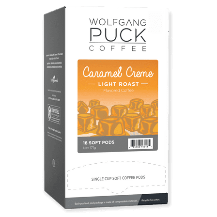 Wolfgang Puck Coffee Soft Pods, Caramel Cream, Light Roast, 18 count (pack of 1)