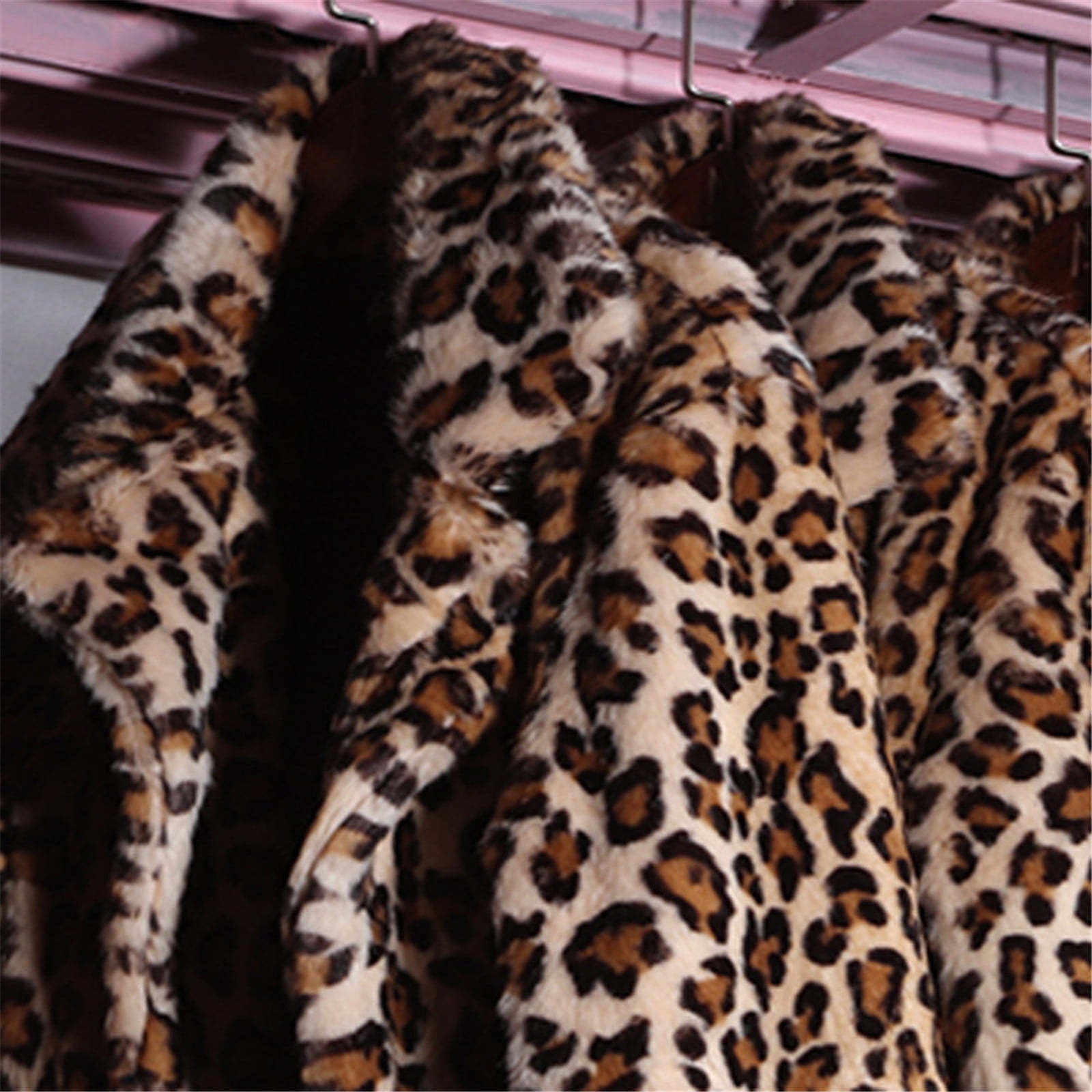 ジャケット・アウター vintage leopard design far long coat DJBM Women's Sexy Elegant Vintage Leopard Print Lapel Faux