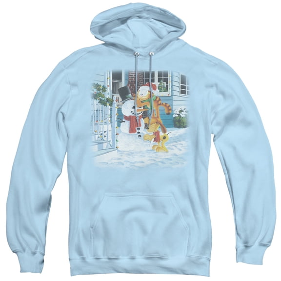 Garfield Snow Fun Adult Pullover Hoodie Sweatshirt Light Blue