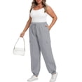 thumbnail image 4 of Cueply Women's Plus Size Cargo Pants with Pockets Casual Joggers Sweatpants Drawstring Adjustable Loose Fit Workout, 4 of 8