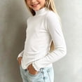 thumbnail image 5 of YHAJDS Girl Ruffle Sweatshirts Fall Pullover Shirts Solid Color Half Turtleneck Long Sleeve Ruffle Trim Fleece Elastic Base Tops, 5 of 6