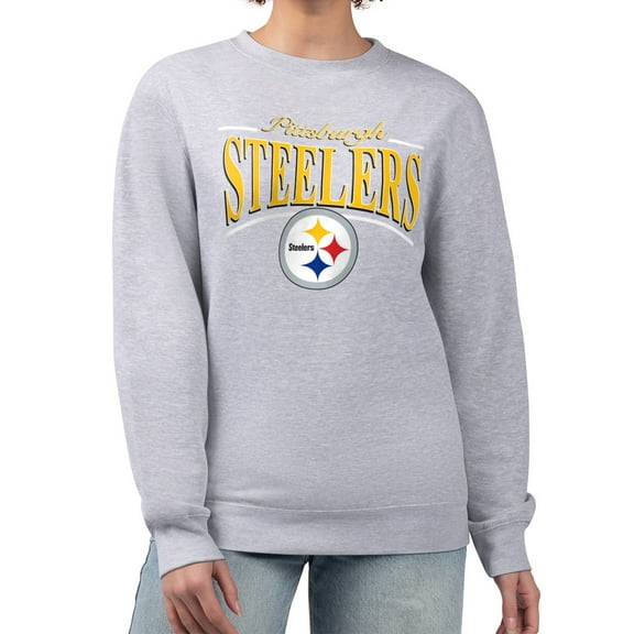 Women's Starter Gray Pittsburgh Steelers Arch Stripe Fleece Pullover Sweatshirt