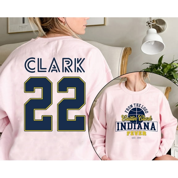 Caitlin Clark #22 Indiana Fever Sweatshirt, Clark 22 Double Sided Basketball Sweater Shirt, Light Pink Color, Size L