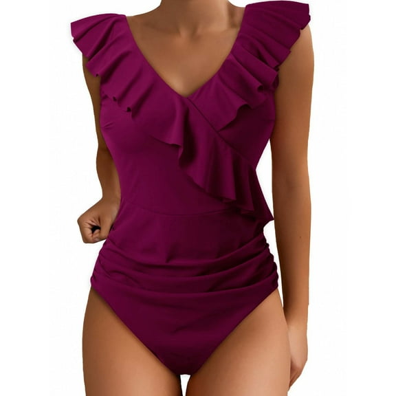 One Piece Swimsuit Womens Swimsuits Women's Swimsuits Cute Bathing Suit Ruffle V Neck Swimwear