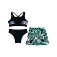thumbnail image 4 of TiaoBug Kids Girls 3 Piece Swimsuit Criss Cross Bikini Set Hawaii Surfing Floral Print Bathing Suit Pool Party Swimwear Black 10, 4 of 7