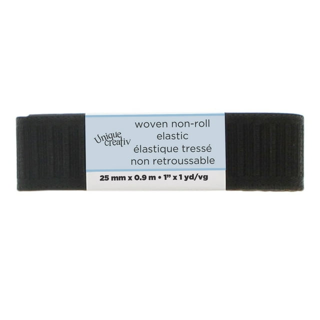 UNIQUE Non‑Roll Woven Elastic, 25 mm × 0.9 m, Black
