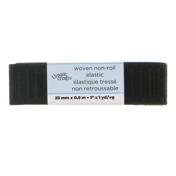 UNIQUE Non-Roll Woven Elastic, 25 mm (0.98 in) × 0.9 m (0.98 yd), Black