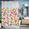 thumbnail image 6 of Spring Floral No Hooks Shower Curtain with Snap-in Liner Watercolor Pink Orange Flower Green Leaf Farmhouse Shower Curtains for Bathroom, Waterproof, Easy Install, Washable 72"x84", 6 of 9