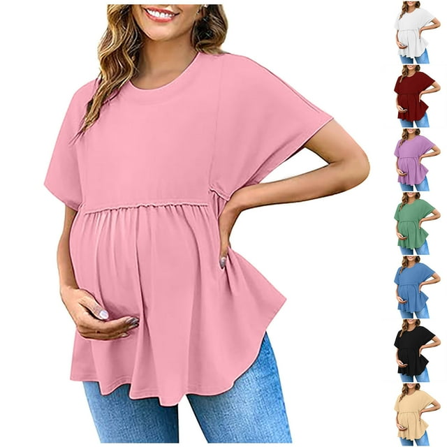 Camiseta sin mangas para mujer,Camisas de maternidad para mujer, túnica de manga corta con cuello redondo, mezcla de algodón y lino, blusa informal para primavera y verano, sopatenor