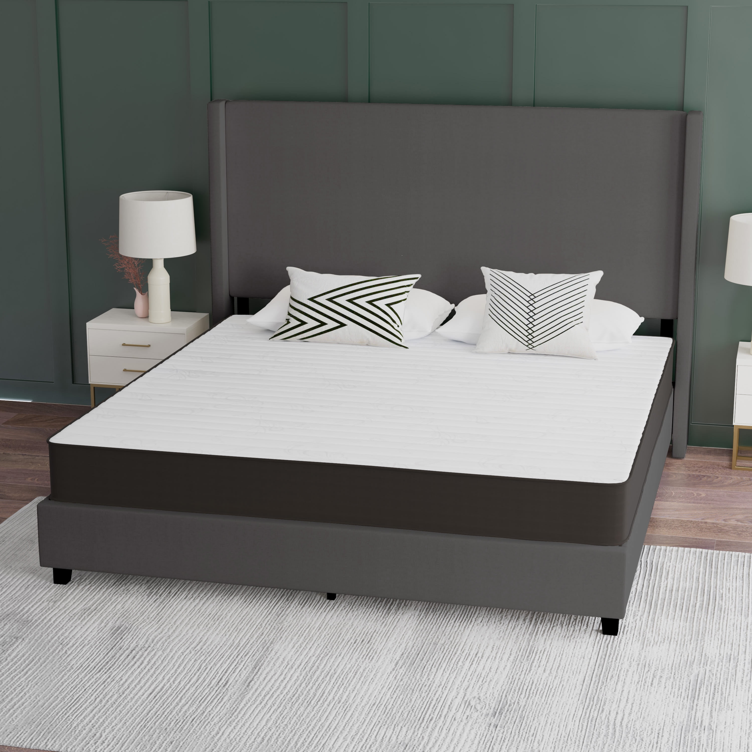 Emma + Oliver Premium Comfort 8" King Size Medium Firm Hybrid Innerspring Mattress in a Box with Knitted Fabric Top and CertiPUR-US Certified Foam