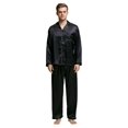 thumbnail image 2 of TONY & CANDICE Conjunto de pijama de satén clásico para hombre (XL, negro con ribete dorado), 2 of 5