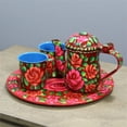 thumbnail image 2 of Natural Geo Red Floral 4 Piece Decorative Steel Tea Set, 2 of 3