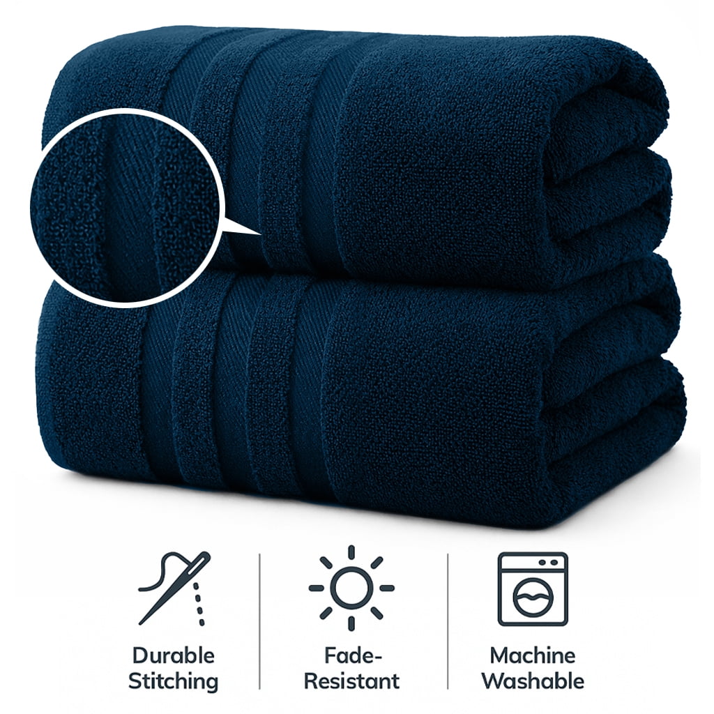 RIVERSIDE 2 Pack Luxury Bath Sheets 35×70 Soft Quick Dry Extra Large Cotton Towels 600 GSM Hotel Quality Spa - Dark Blue