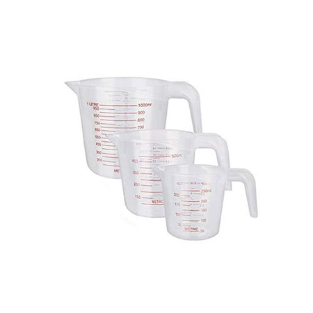 3Pcs Plastic Measuring Cup Clear Measuring Jug Set: 1000ml & 500ml & 250ml Nesting Stackable Container for Measure Liquid and Baking Items, Kitchen Lab Use