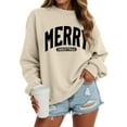 thumbnail image 6 of felwors Women's Merry Christmas Sweatshirt - Glitter Patch Letter Print, Long Sleeve Pullover Beige, S, 6 of 6