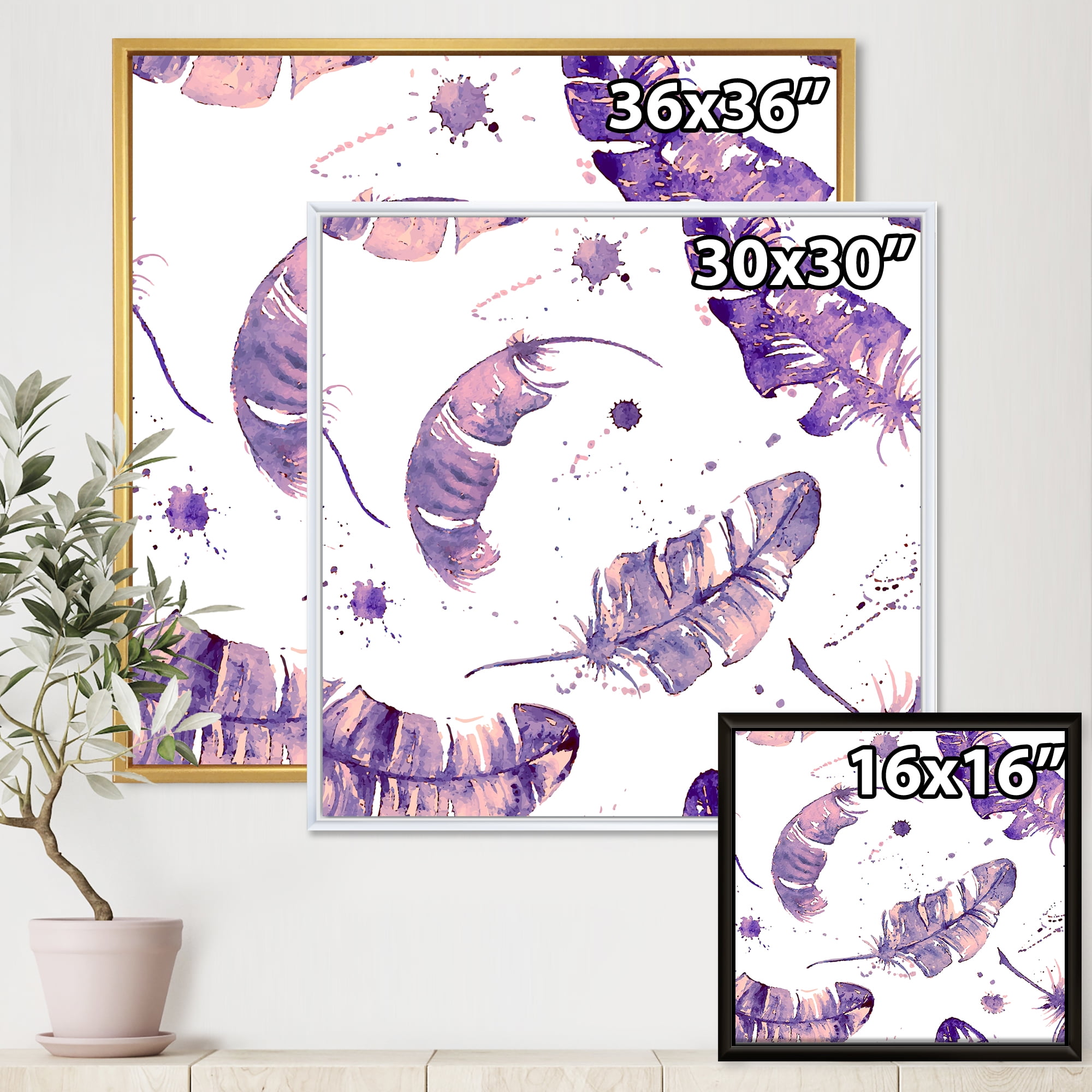 Designart 'Ethnic Purple Feathers Composition' Bohemian & Eclectic Framed Canvas Wall Art Print