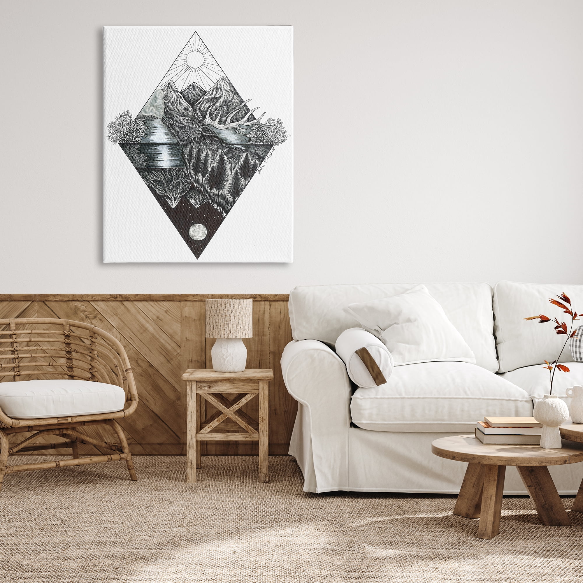 Stupell Indtries Geometric Forest Elk Portrait Day Night Abstract Reflection,36 x 48,Design by Andrea Kochish