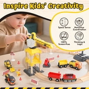 Train Set, 68 PCS Wooden Train Set for Kids, Train Toys for Toddlers, Construction Toys Train with Train Tracks for Kids 2 3 4 5+ Years Old, Great Gift for Boys Girls - Compatible with Other Brands