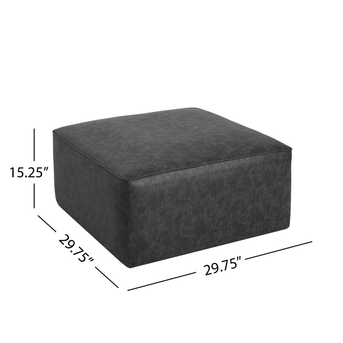 Upholstered Square PU Leather Ottoman, Black