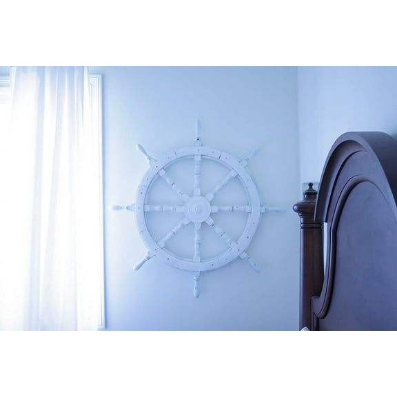 Elegant Maritime Majesty: Moonlight White Wooden Ship Wheel - 60 Inches