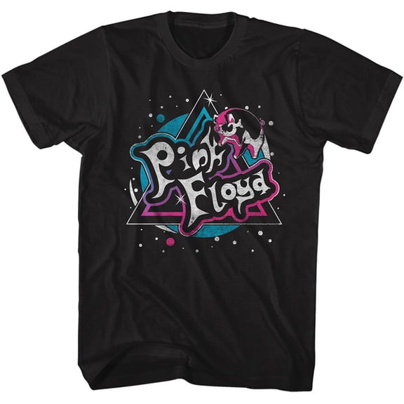 Pink Floyd Flying Pig Blue Pink Black Adult T-Shirt