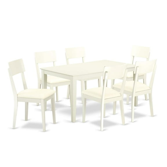 East West Furniture Capri 7-piece Wood Dining Set with Leather Chairs in White