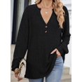 thumbnail image 4 of Camisa Henley de Larga para Mujer, Cuello en V, Suéteres Casuales Elegantes, Ropa de Moda para Otoño. Negro S, 4 of 10