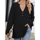 thumbnail image 4 of Camisa Henley de Larga para Mujer, Cuello en V, Suéteres Casuales Elegantes, Ropa de Moda para Otoño. Negro S, 4 of 10