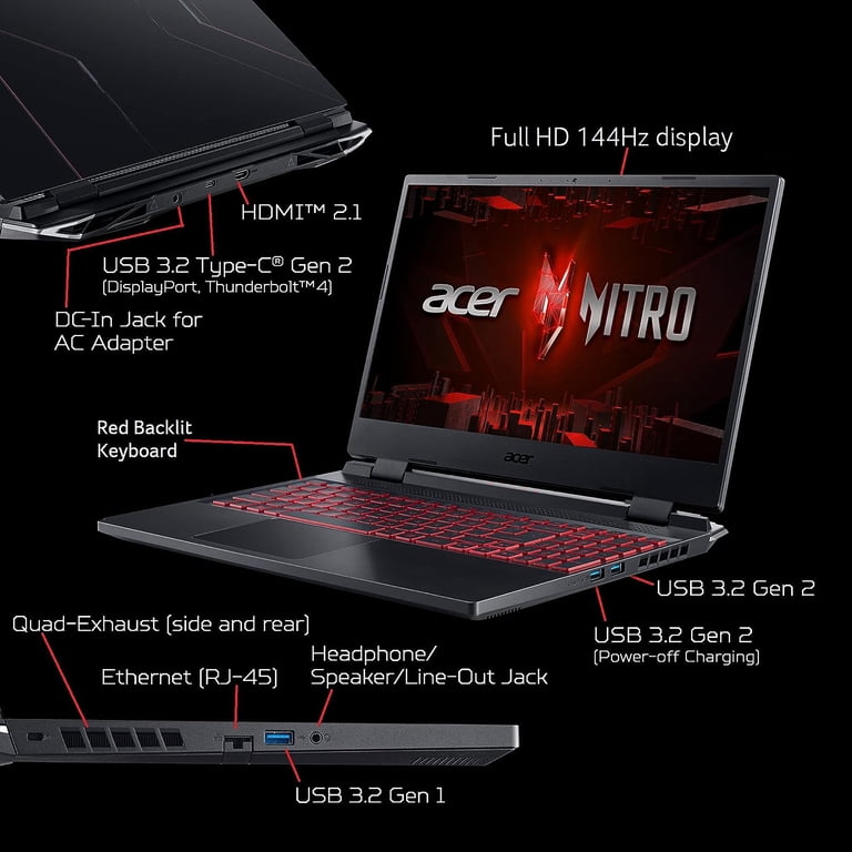 Acer Nitro 5 15.6" 144Hz FHD Gaming Laptop, Intel Core I5-11400H(6-Core), NVIDIA GeForce RTX 3050Ti, 16GB RAM, 512GB NVMe SSD, WiFi 6, Backlit Keyboard, HDMI, Type-A&C, Win 11 H, W/CUE Accessories