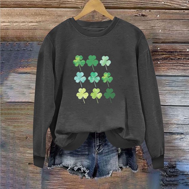 Jsaierl Chandails en Molleton pour Femmes Jour de la Saint-Patrick Imprimé Trèfle Chanceux Pulls Décontractés Manches Longues Col Rond Hauts Tendance Chandail en Molleton de Vacances