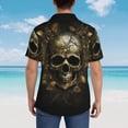 thumbnail image 6 of Daiia Vintage Gold Leaf Skull Hawaiian Shirt for Men Gentle Cotton Regular Short Sleeve Casual-Large, 6 of 9