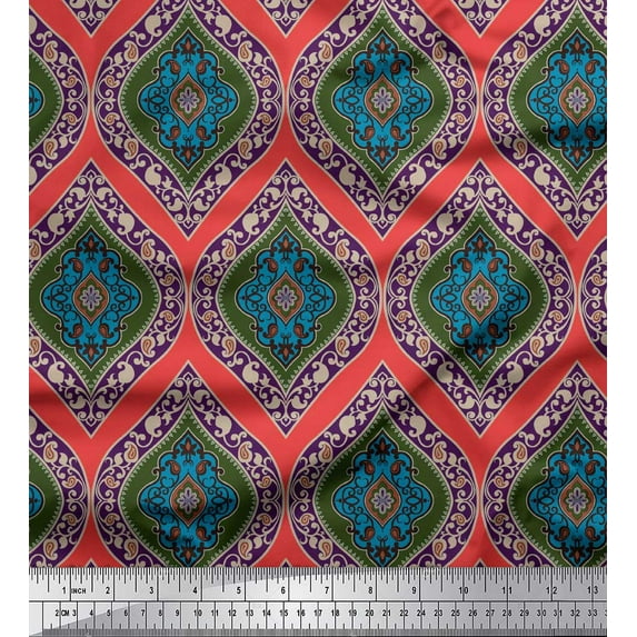 Soimoi Orange Moss Georgette Fabric Seamless Damask Printed Craft Fabric by the Yard 42 Inch Wide