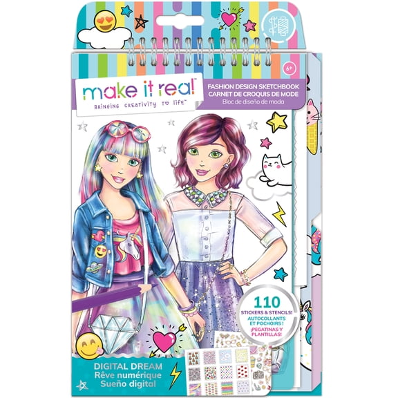 Make It Real Fashion Design Sketchbook: Digital Dream - W/ 110 Stickers & Stencils, Kids Ages 6