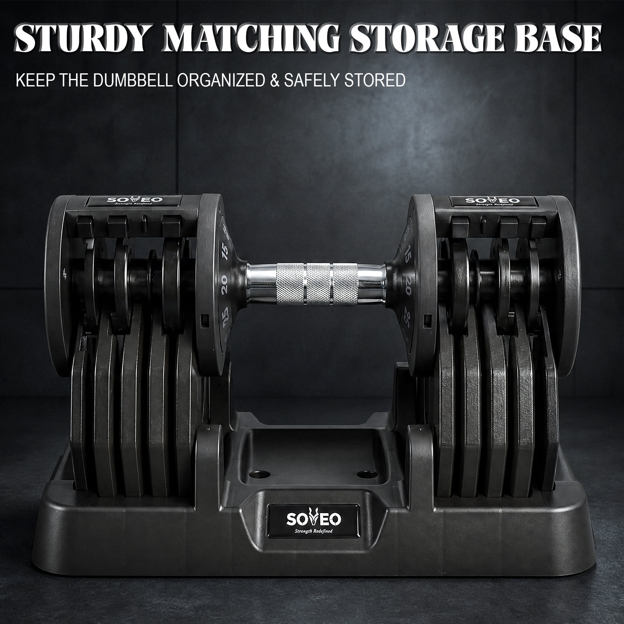 Leumius Adjustable Dumbbell, 5-55 LBS Quick-Select Weight Dumbbell with Non-Slip Grip & Base, for Home Gym Strength Training,Black