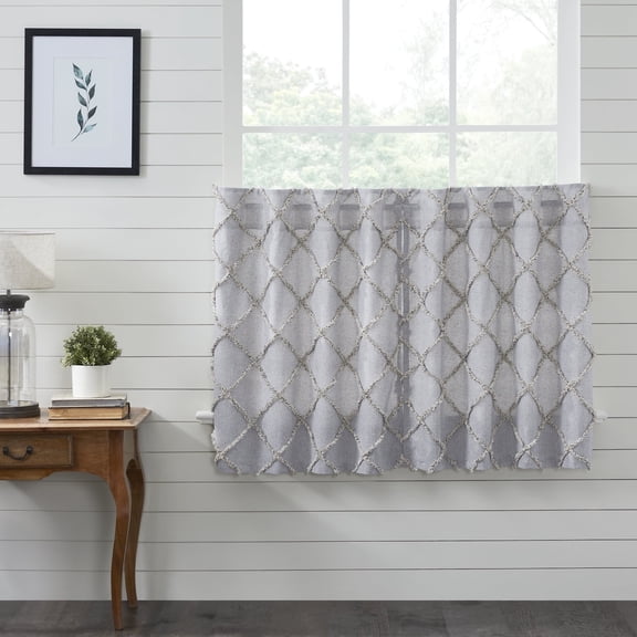VHC Brands Ashmont Grey Ticking Stripe Farmhouse Prairie Short Panel Curtain Set 63x36x18