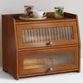 thumbnail image 1 of Breadera Goozii de madera con 2 niveles, tapa enrollable, color marrón nogal, 1 of 7