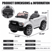 Dodge RAM 2500 Ride On Car for Kids, 12V Powered Ride on Toy with Remote Control, Rear Wheel Suspension, 5 Point Safety Harness, Bluetooth, LED Lights, Electric Vehicles for 3-5 Year