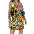 thumbnail image 3 of Women Halter Dress Hollow Out Low Cut Long Sleeve Straps Bandage Ruched Bodycon Mini Dress Party Club Cocktail, 3 of 9
