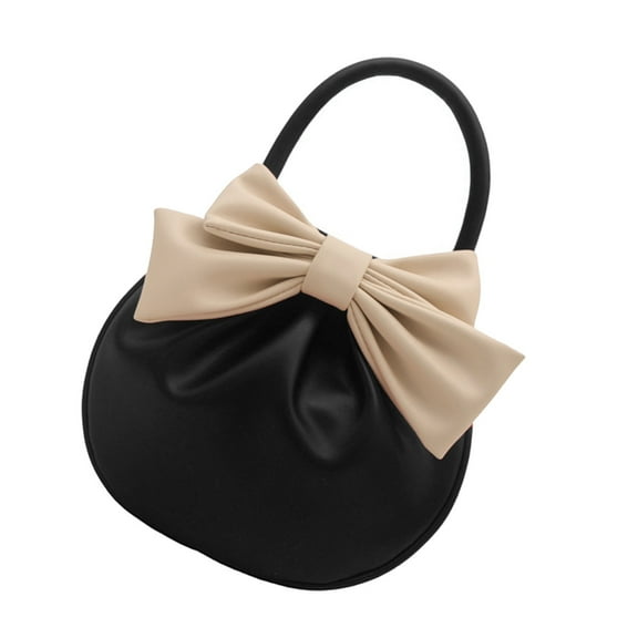 Huhudde Professional Round Handbag With Bows Detail PU Top Handle Purse Stylish Evening Bag For Women Birthday Christmas