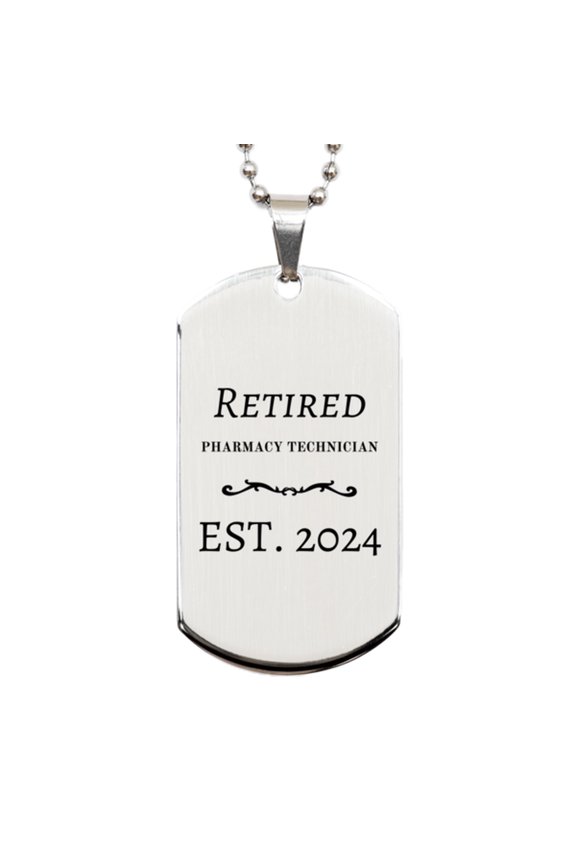 Retired Pharmacy Technician Dog Tag - Engraved Tribute for Pharmacy Graduation and Veterans Day - Unique Gift for Pharmacy Technicians and Graduates - Silver Armed Forces Dog Tag Pendant Necklace
