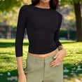 thumbnail image 2 of Besolor Going out Tops for Women Crewneck Long Sleeve Shirts Stretch Slim Fitting Comfy Basic Layer Top Tees, 2 of 7